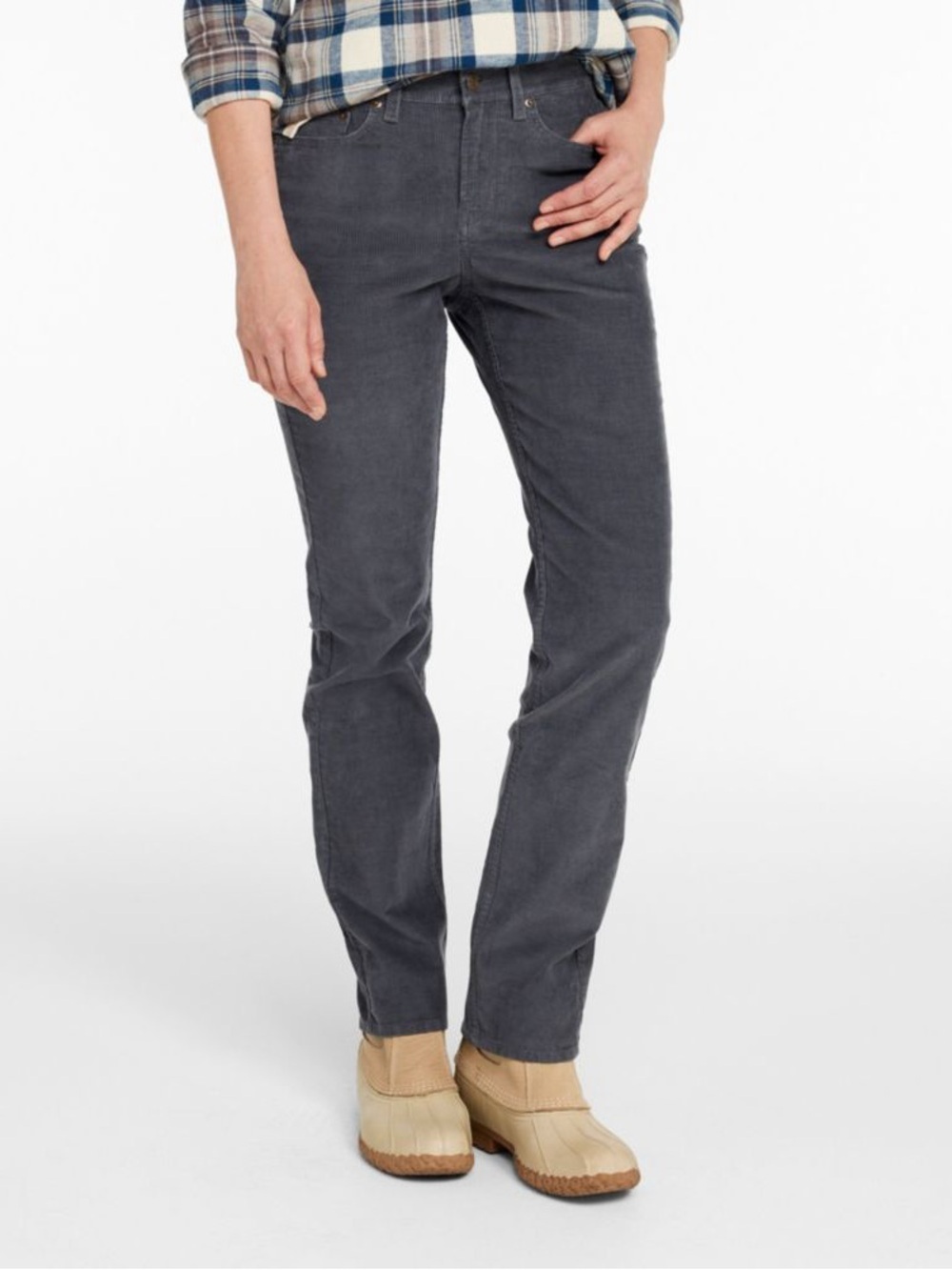 LL Bean Women's BeanFlex Corduroy Pants Mid-Rise Straight-Leg Size 12 Tall Grey
